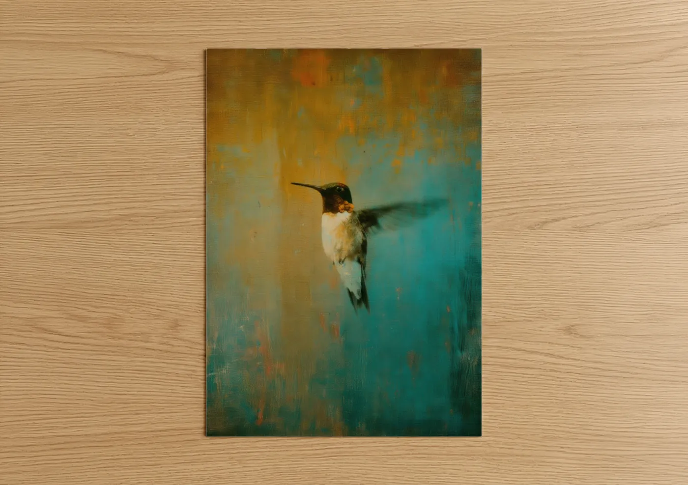 Golden Hummingbird Abstract Art Wall Art