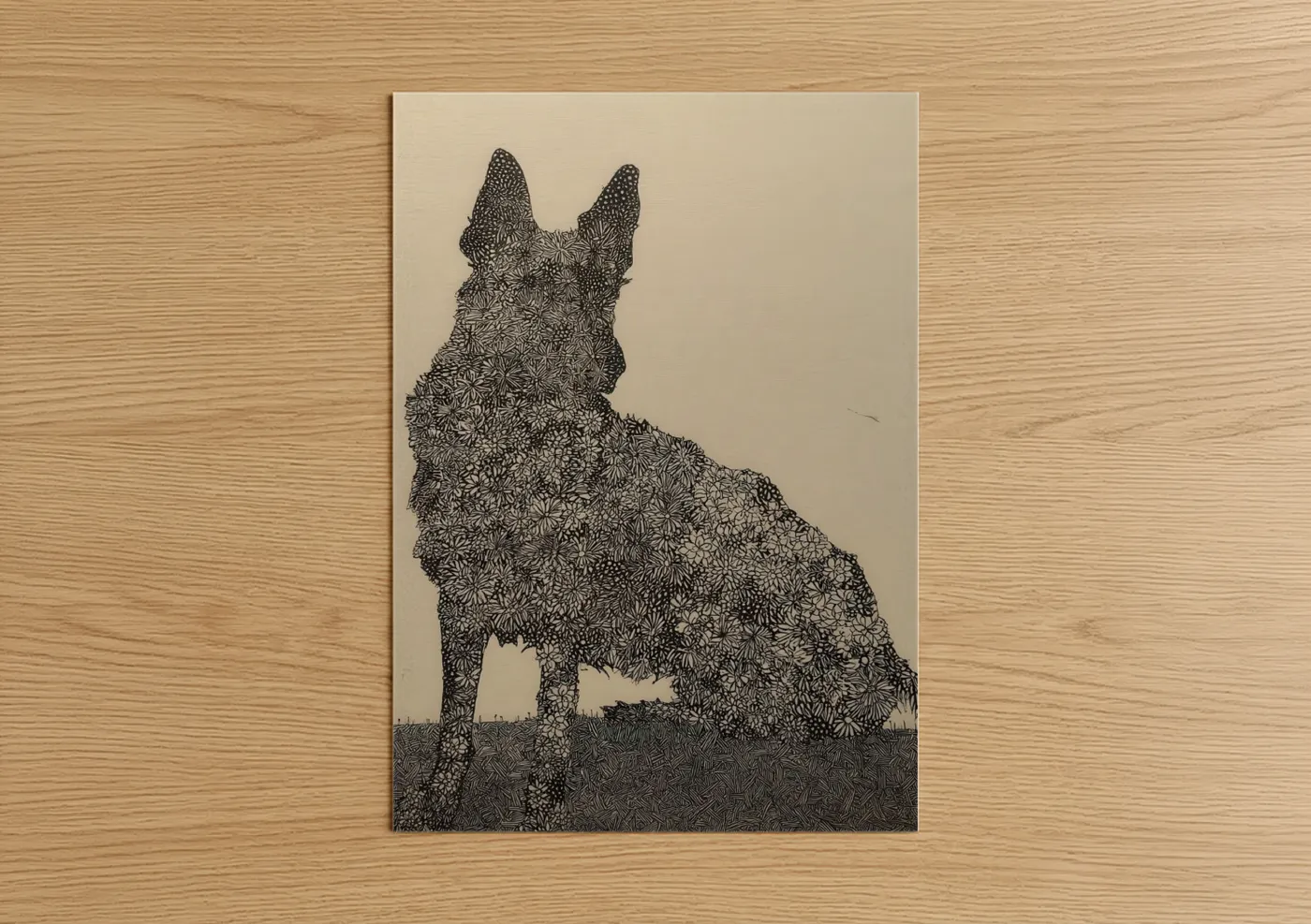 Floral Shepherd Dog Line Wall Art
