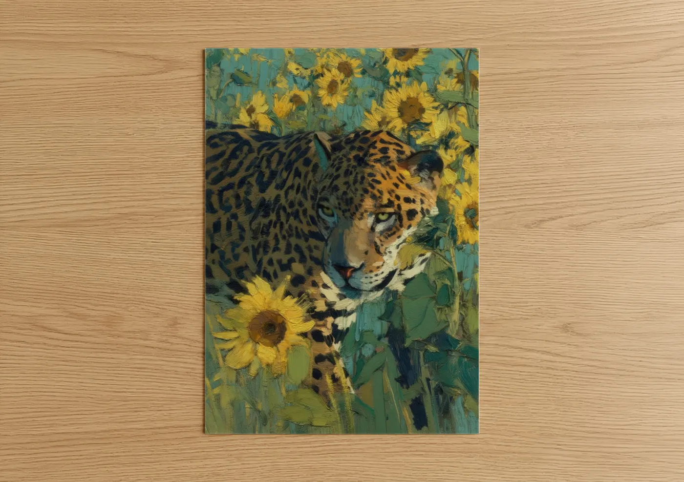 Jaguar Sunflower Wildlife Art Painting Wall Art