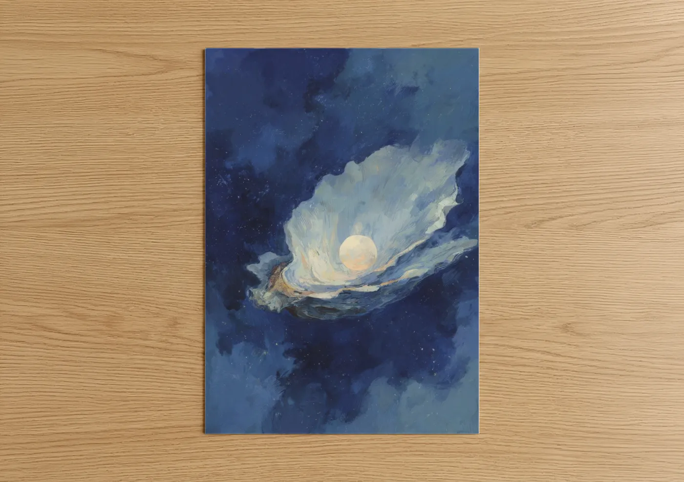 Moonlit Oyster Night Sky Illustration Wall Art