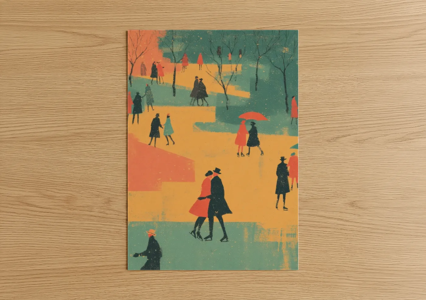 Winter Park Skaters Retro Illustration Wall Art