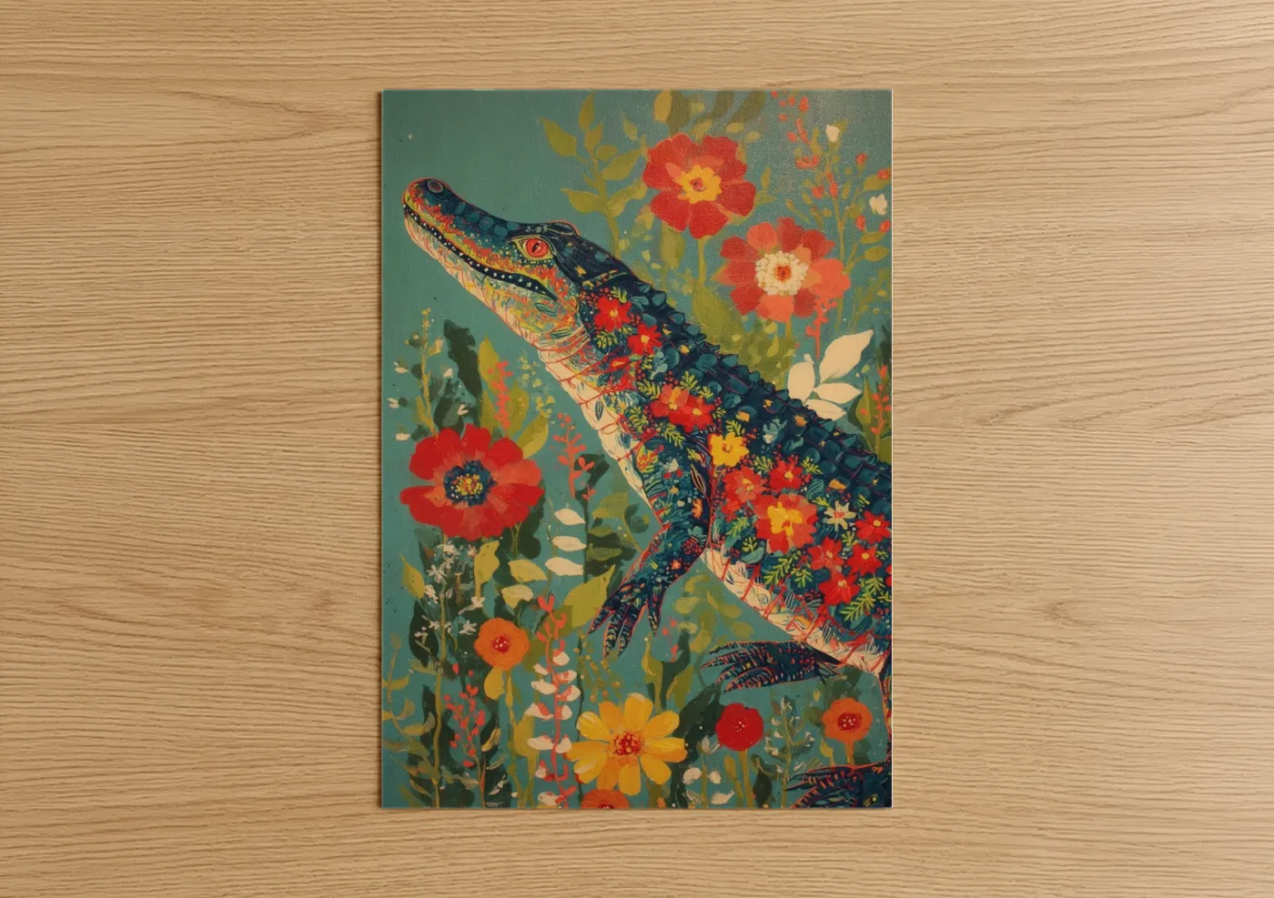 Floral Alligator Wildlife Art Print Wall Art