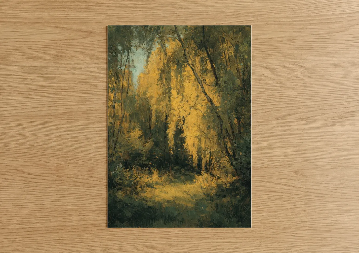 Golden Willow Forest Landscape Painting Wall Art