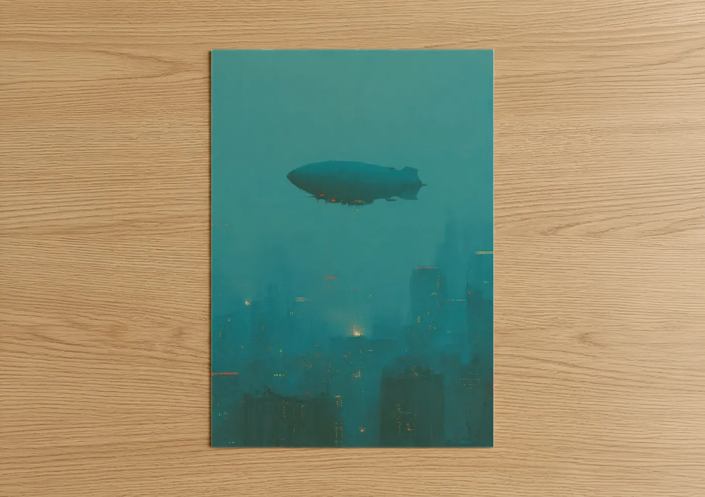 Steampunk Airship Over Neon City Wall Art