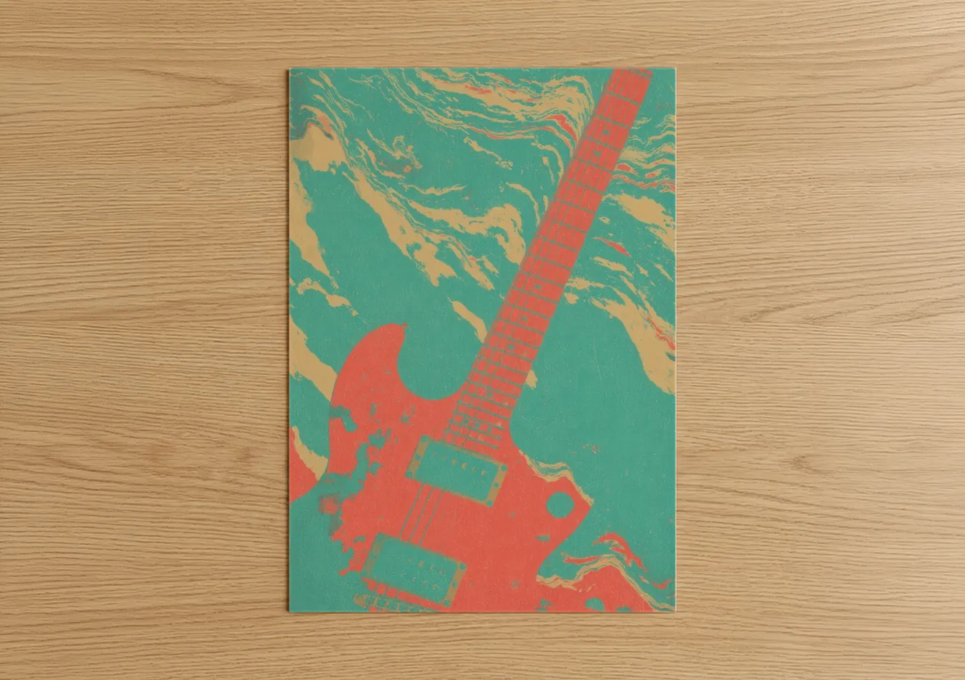 Coral Electric Guitar Pop Art Print Wall Art