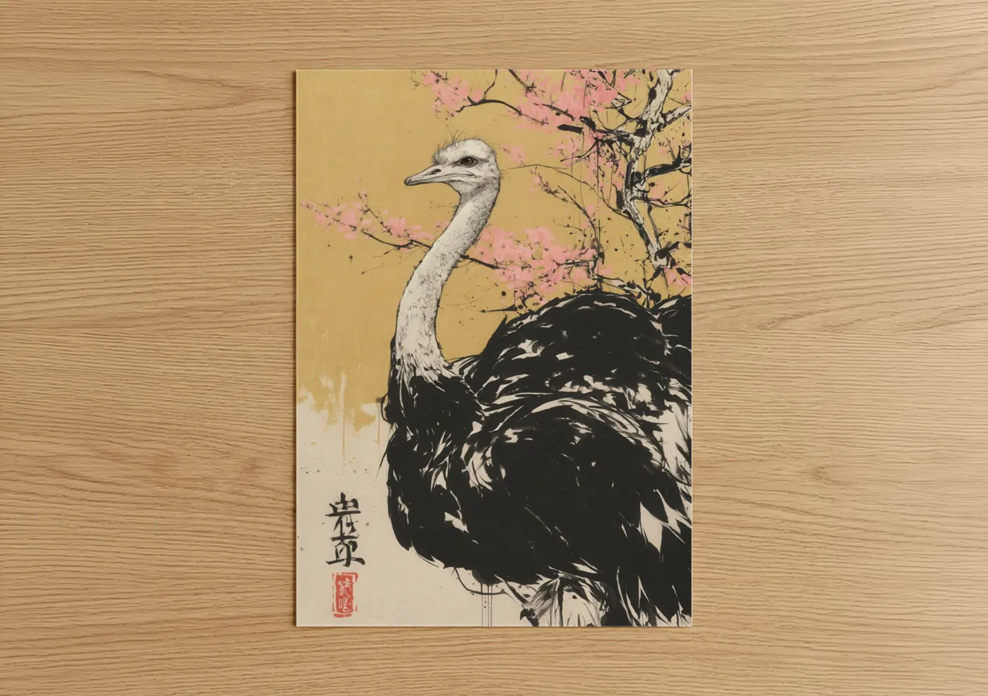 Ostrich Cherry Blossom Japanese Wall Art