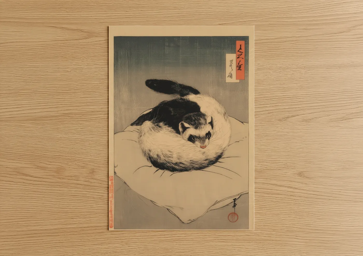 Black and White Ferret Sleeping Wall Art