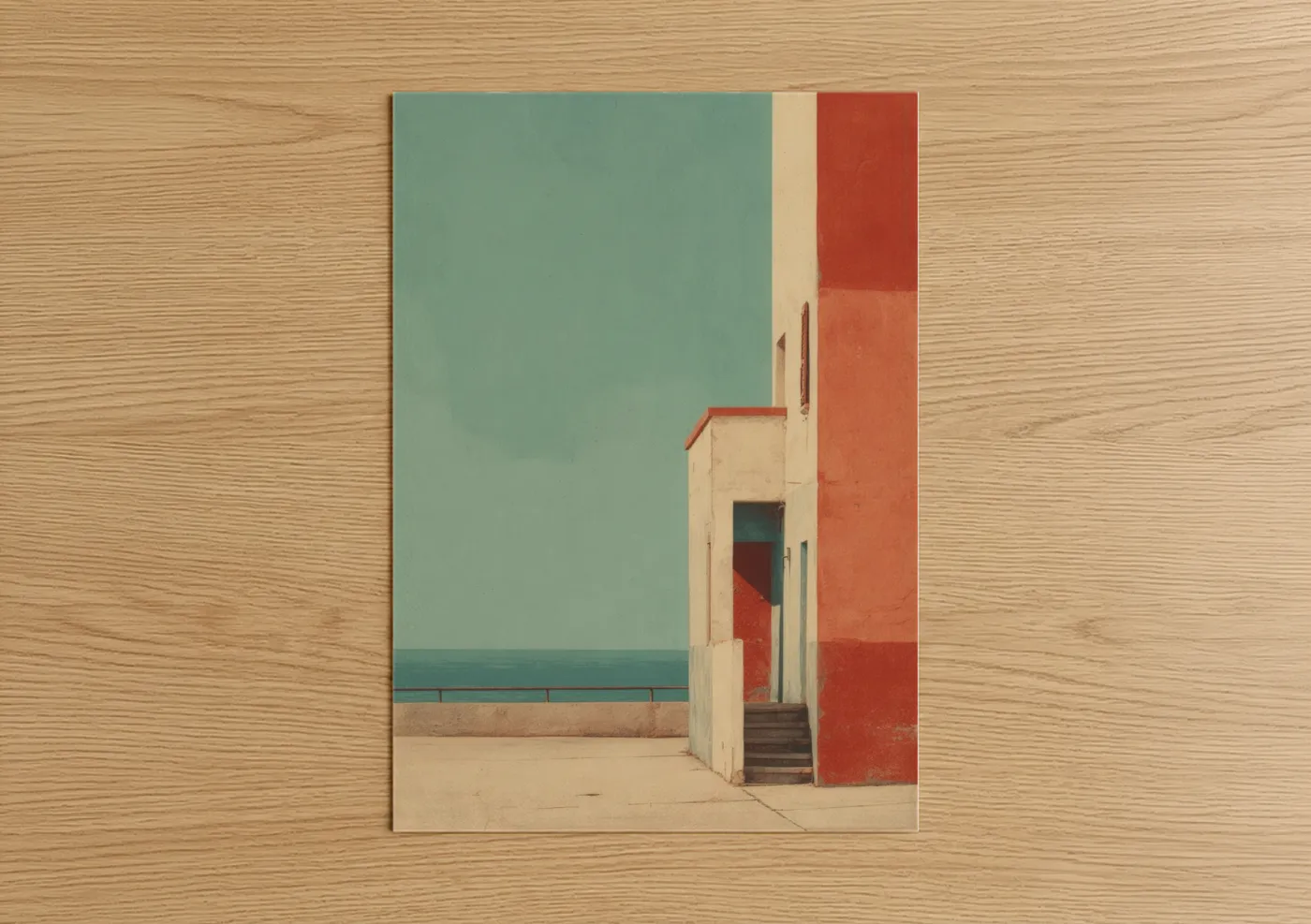 Minimalist Beach Town Architecture Wall Art