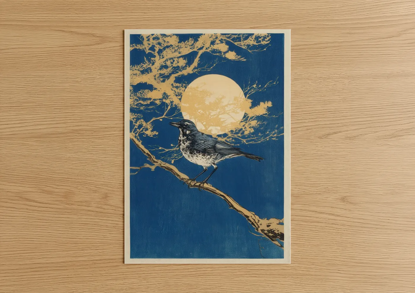 Moonlit Thrush Night Sky Art Print Wall Art