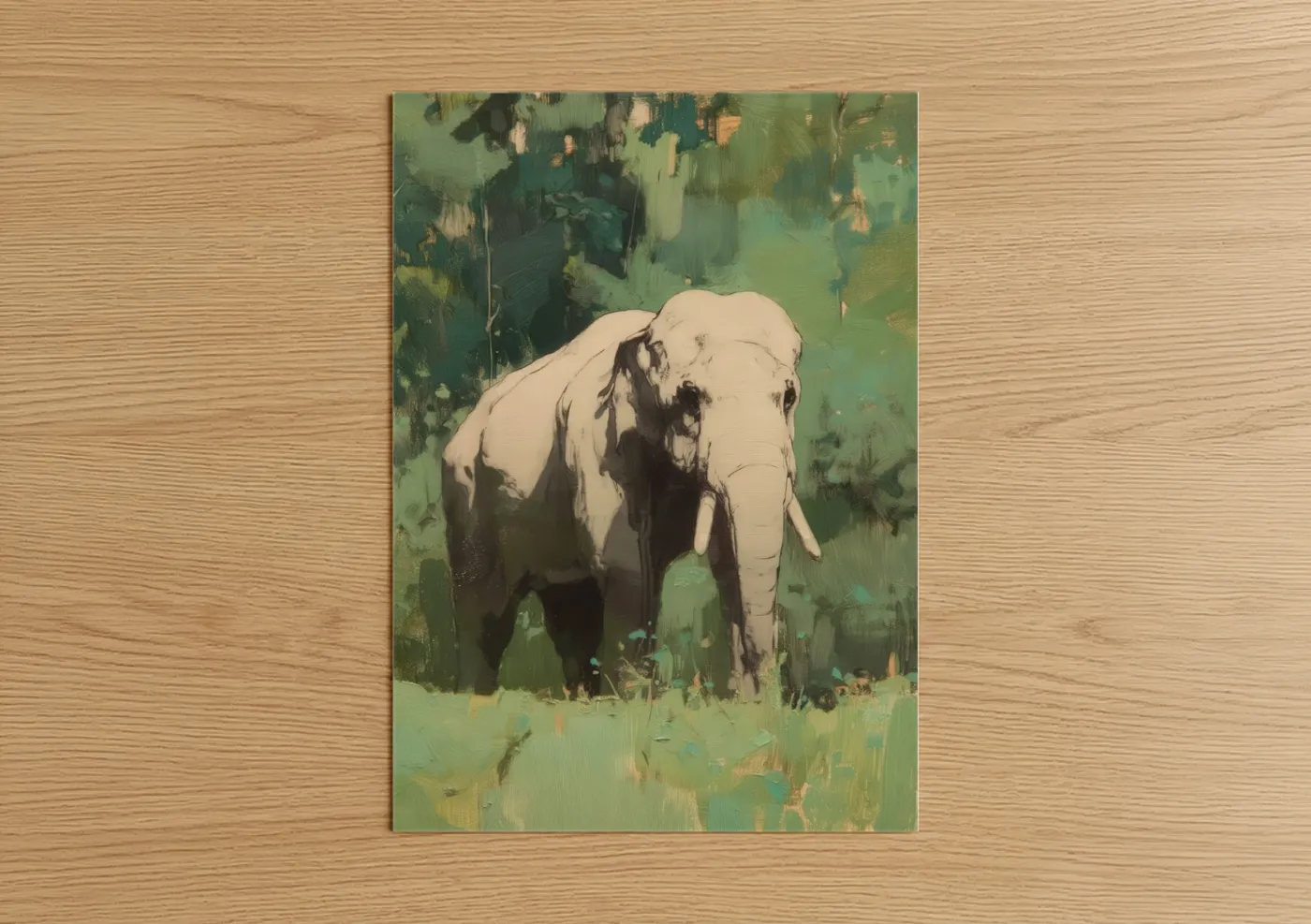 Asian Elephant Emerald Green Abstract Wall Art