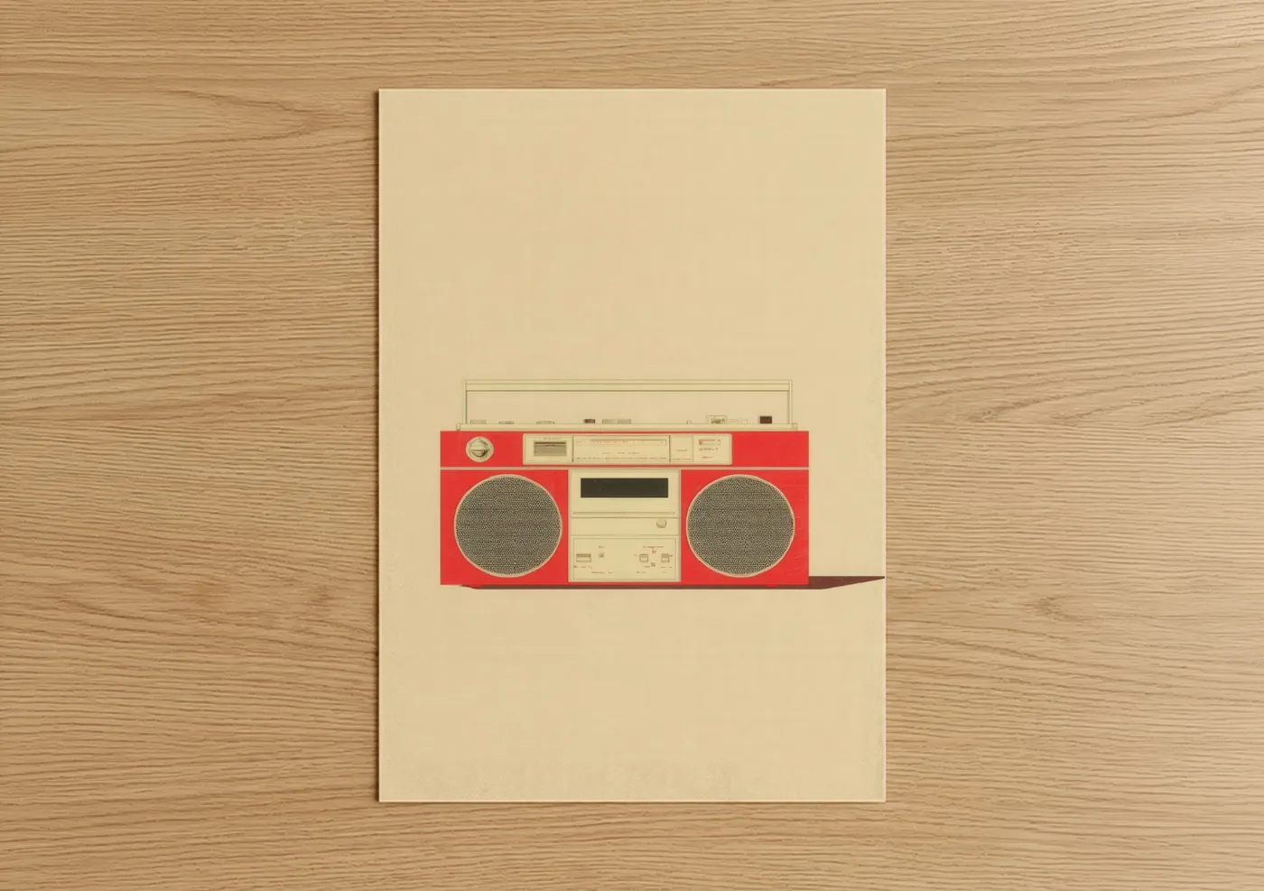 Red Retro Boombox Vintage Music Equipment Wall Art