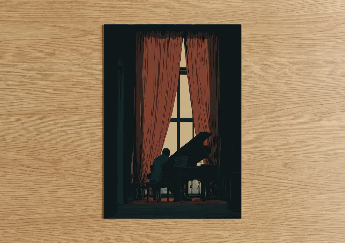 Silhouetted Pianist Window Performance Wall Art