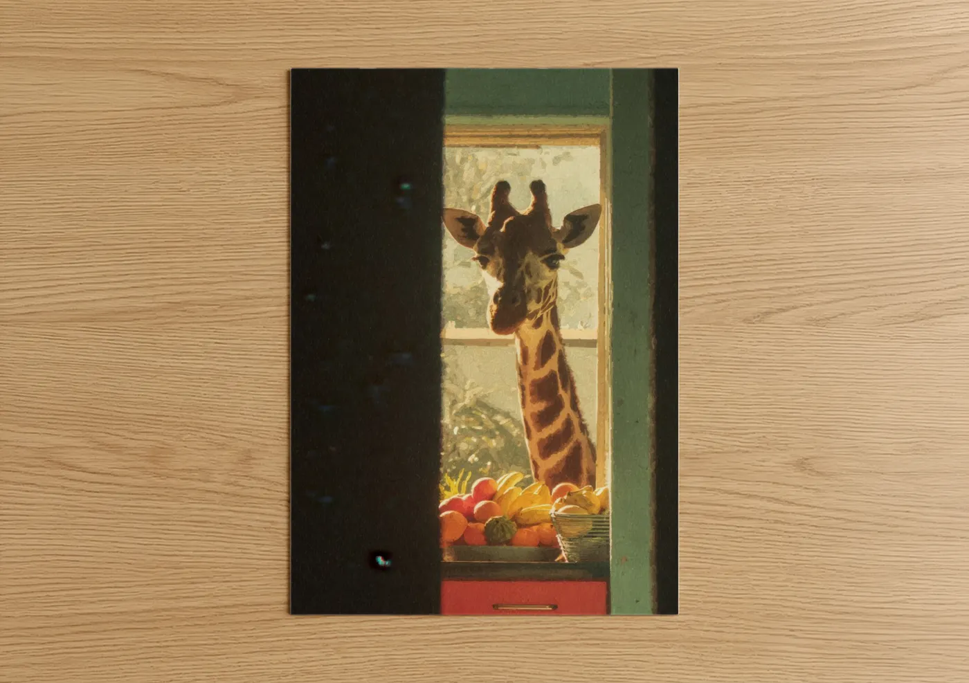 Giraffe Window View Framed by Door Wall Art