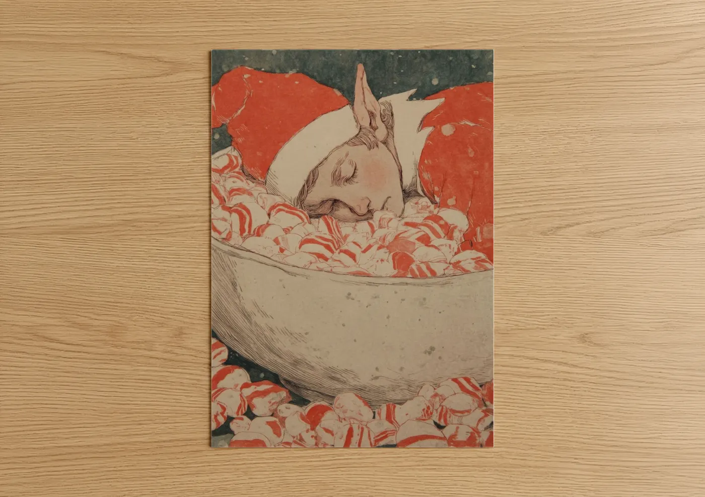 Sleeping Reindeer Christmas Illustration Wall Art