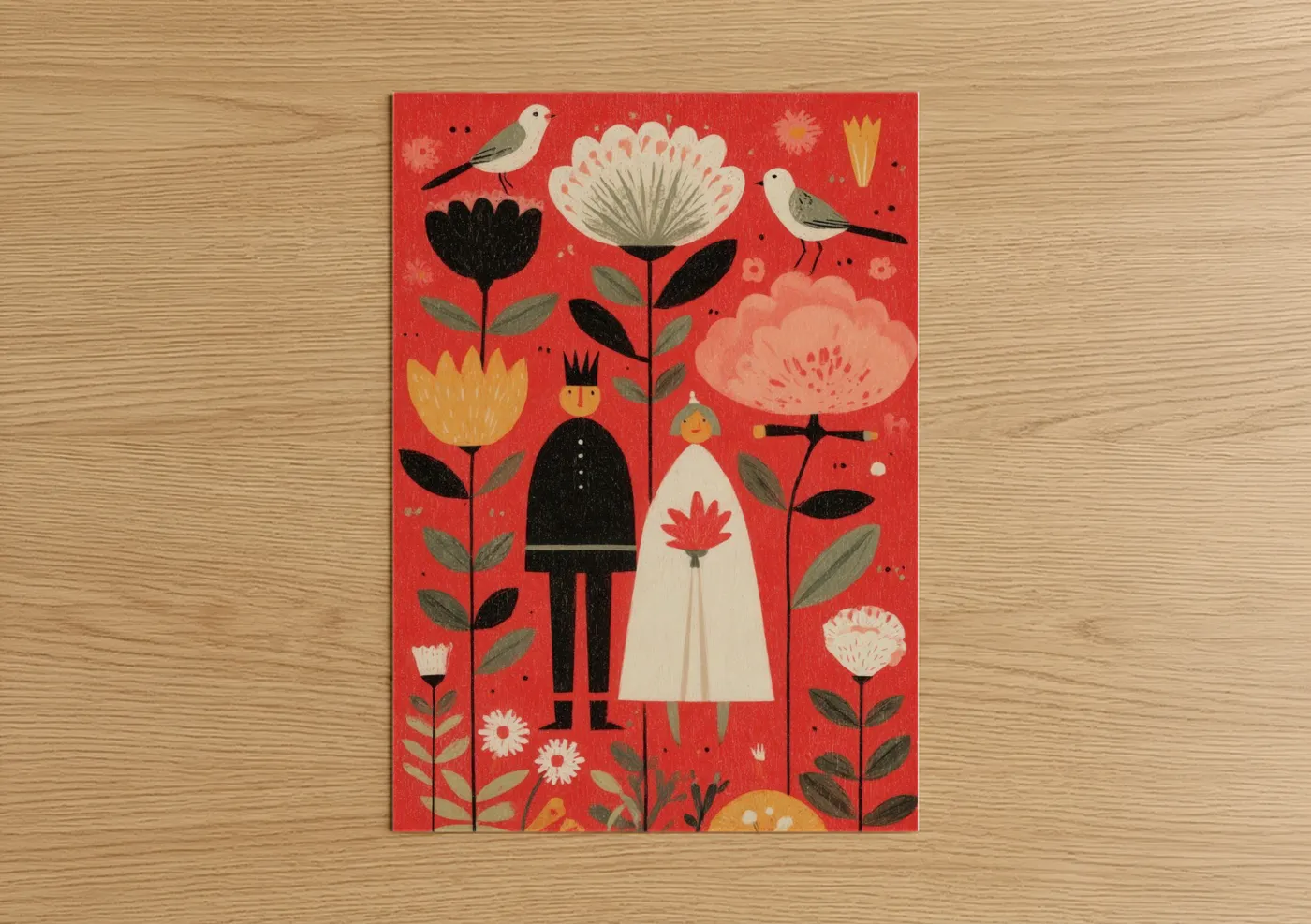 Floral Wedding Couple Illustration Wall Art