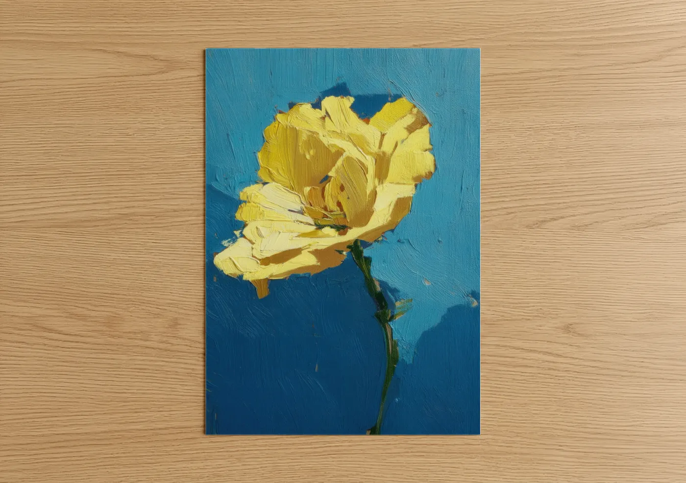 Yellow Flower Abstract Blue Background Wall Art