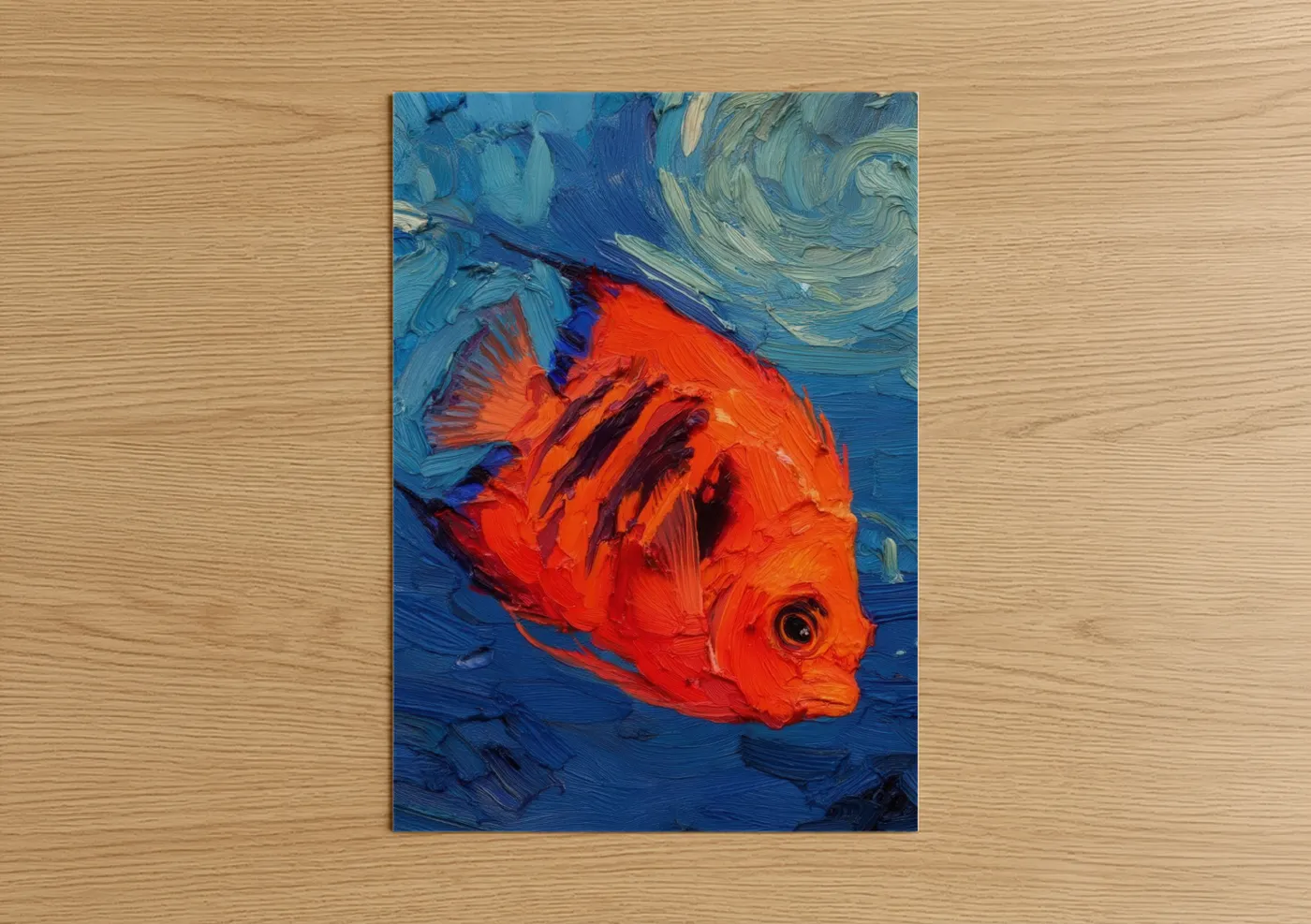 Crimson Angel Fish Vibrant Oil Painting Wall Art