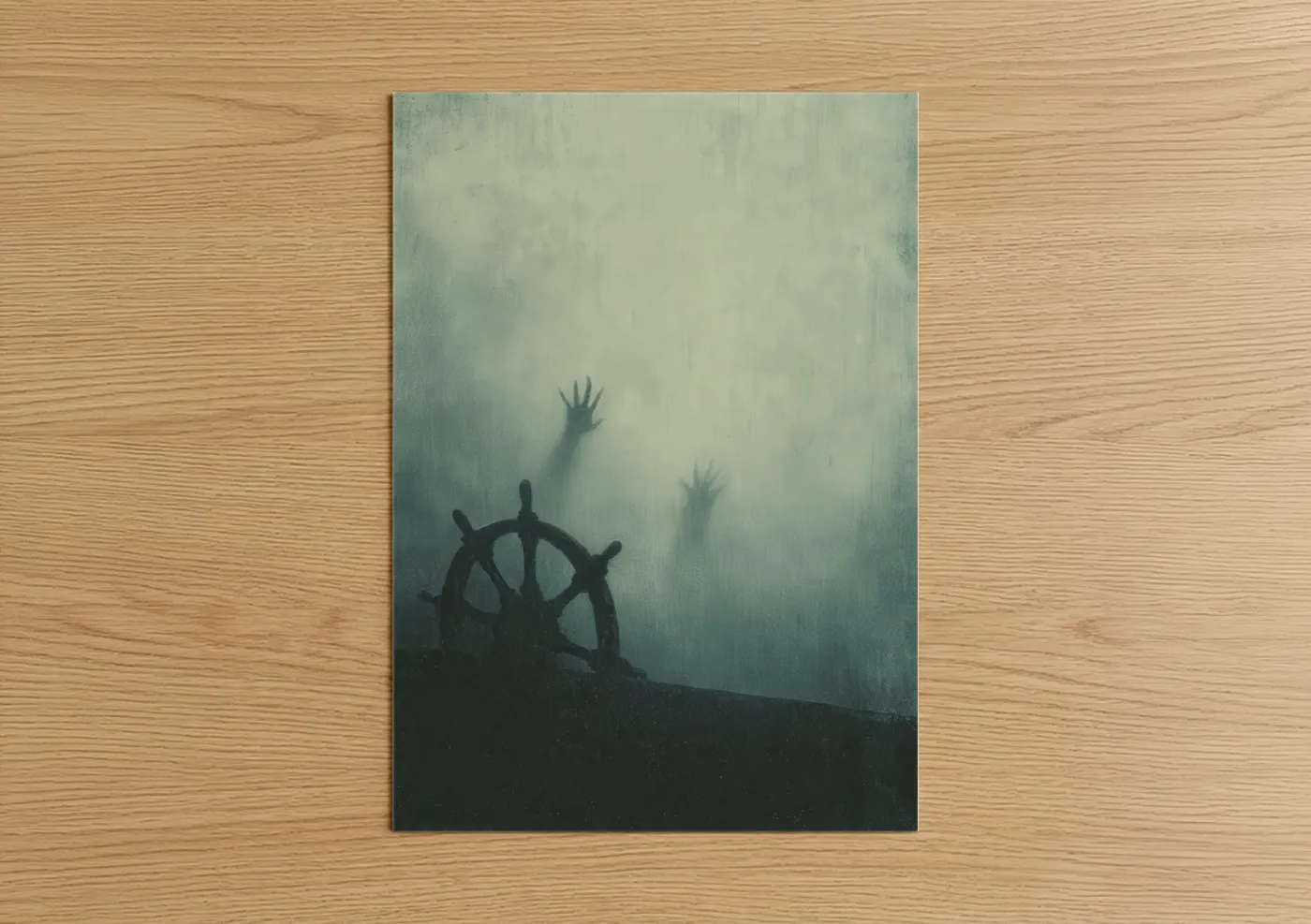 Ghostly Shipwheel Misty Nautical Wall Art