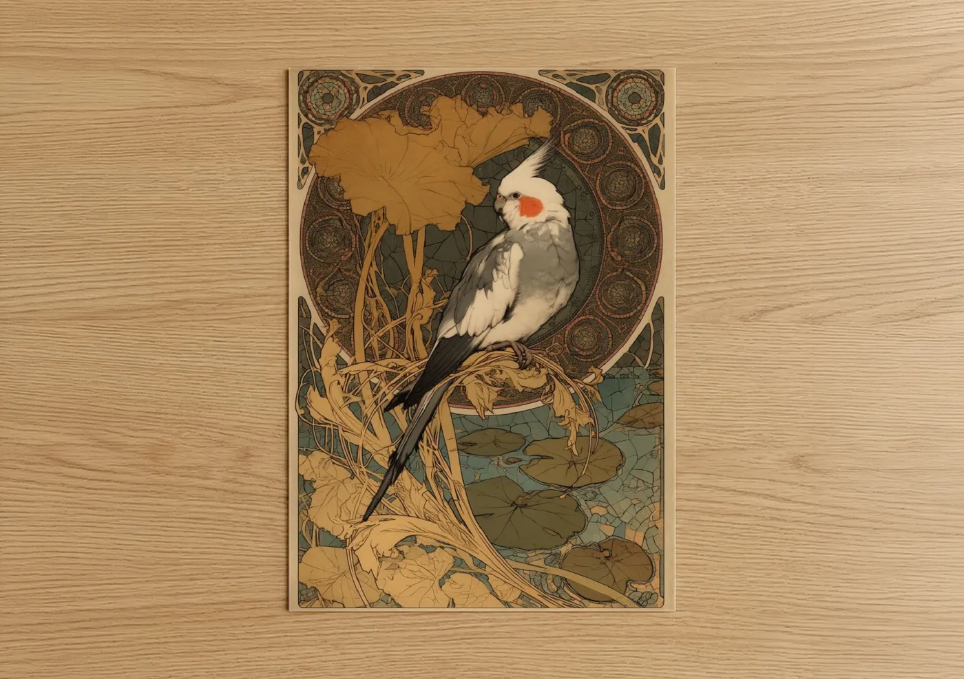 Cockatiel Botanical Art Nouveau Design Wall Art