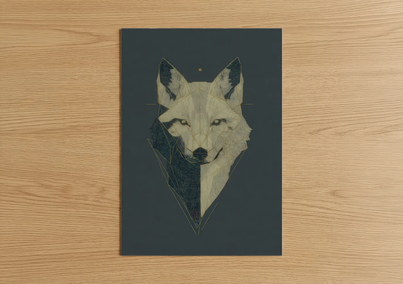 Geometric Wolf Head Line Wall Art