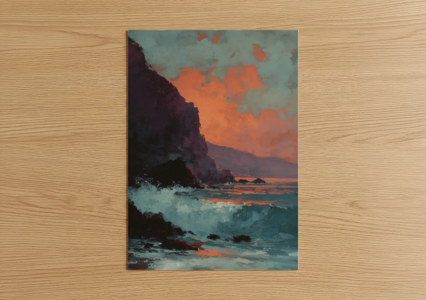 Dramatic Coastal Cliff Sunset Seascape Wall Art