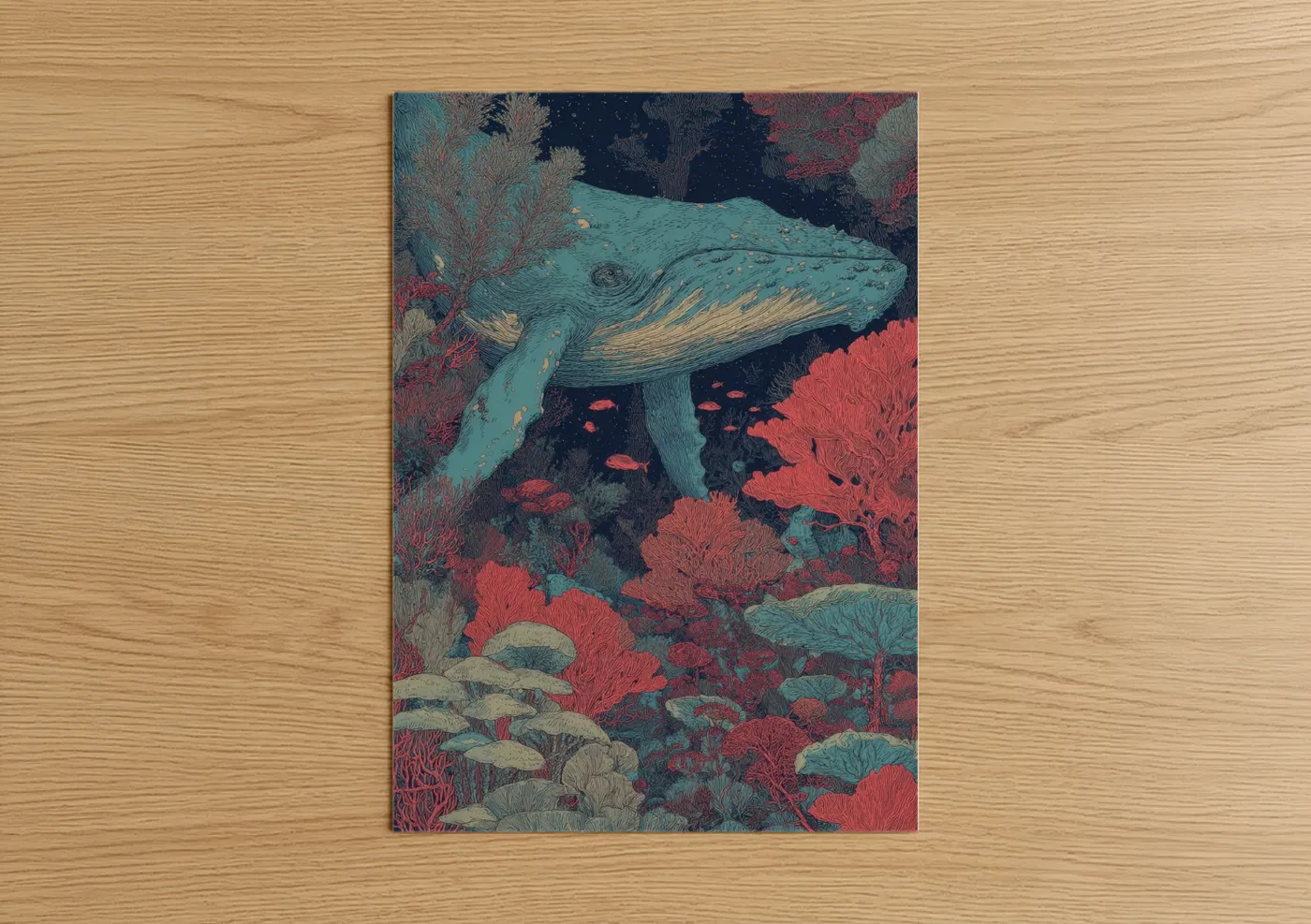 Turquoise Humpback Whale Coral Garden Wall Art