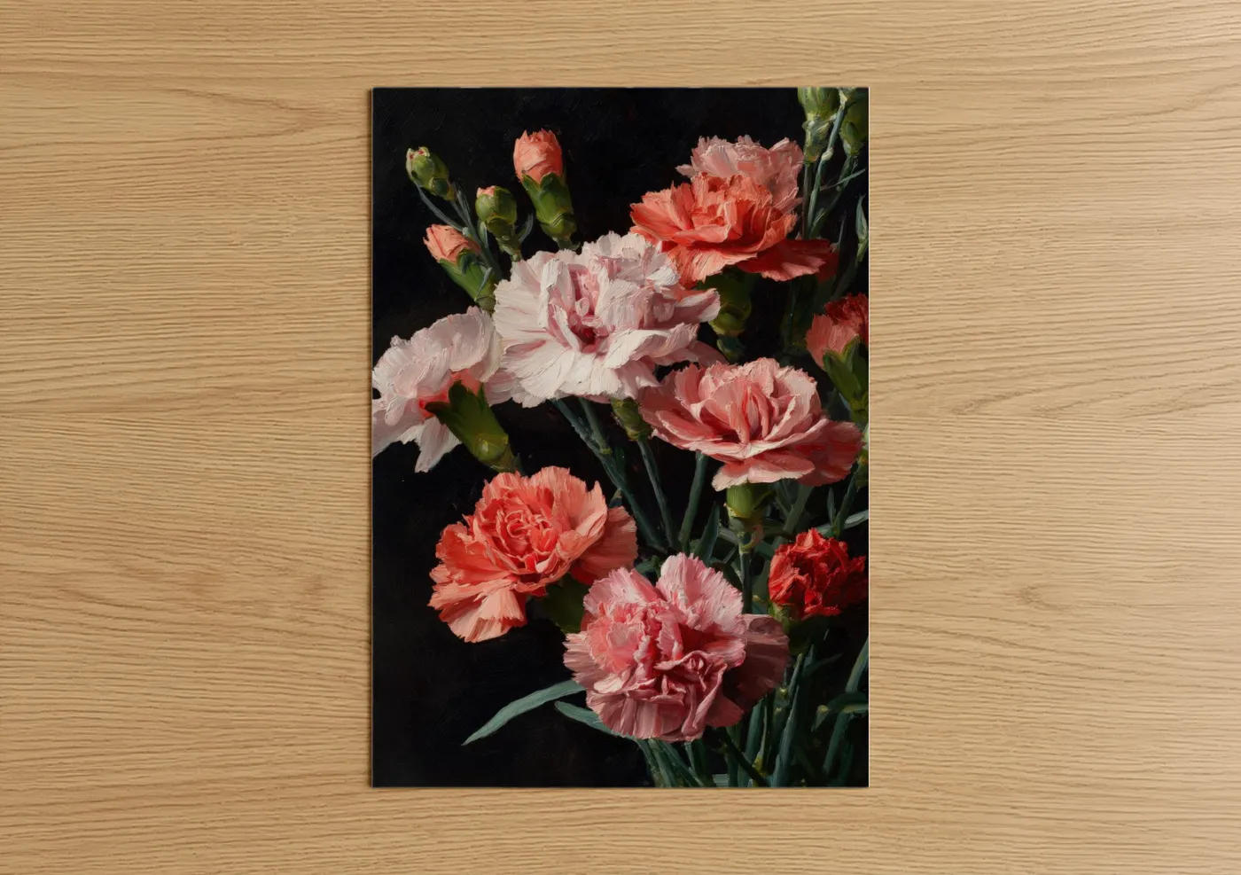 Coral Carnation Cluster Oil Painting Wall Art