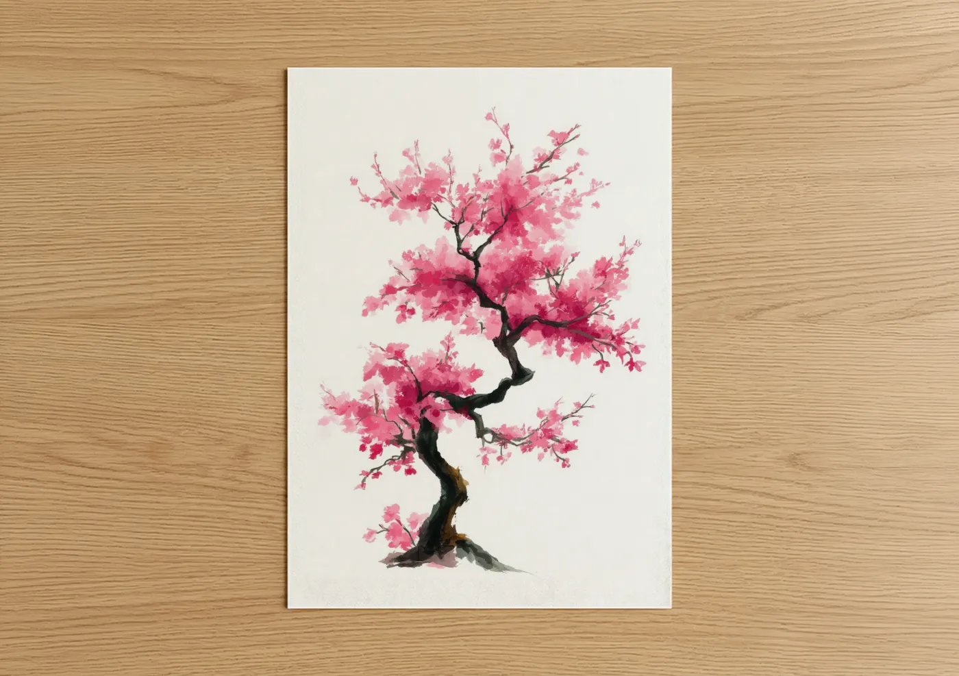 Pink Cherry Blossom Tree Watercolor Wall Art