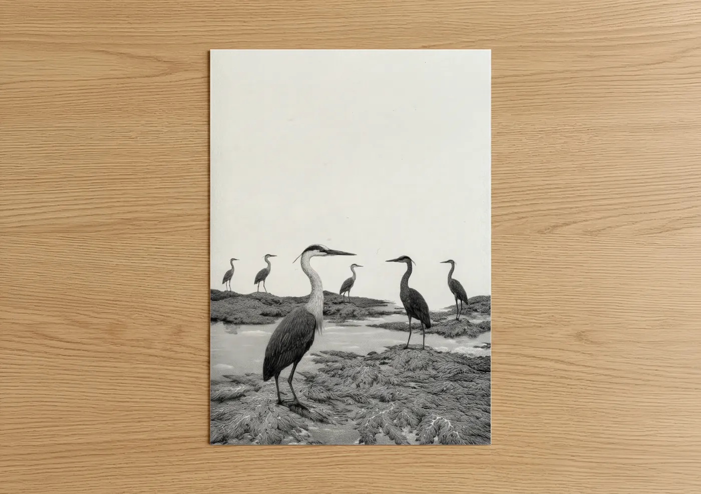 Black and White Heron Flock Wetland Wall Art