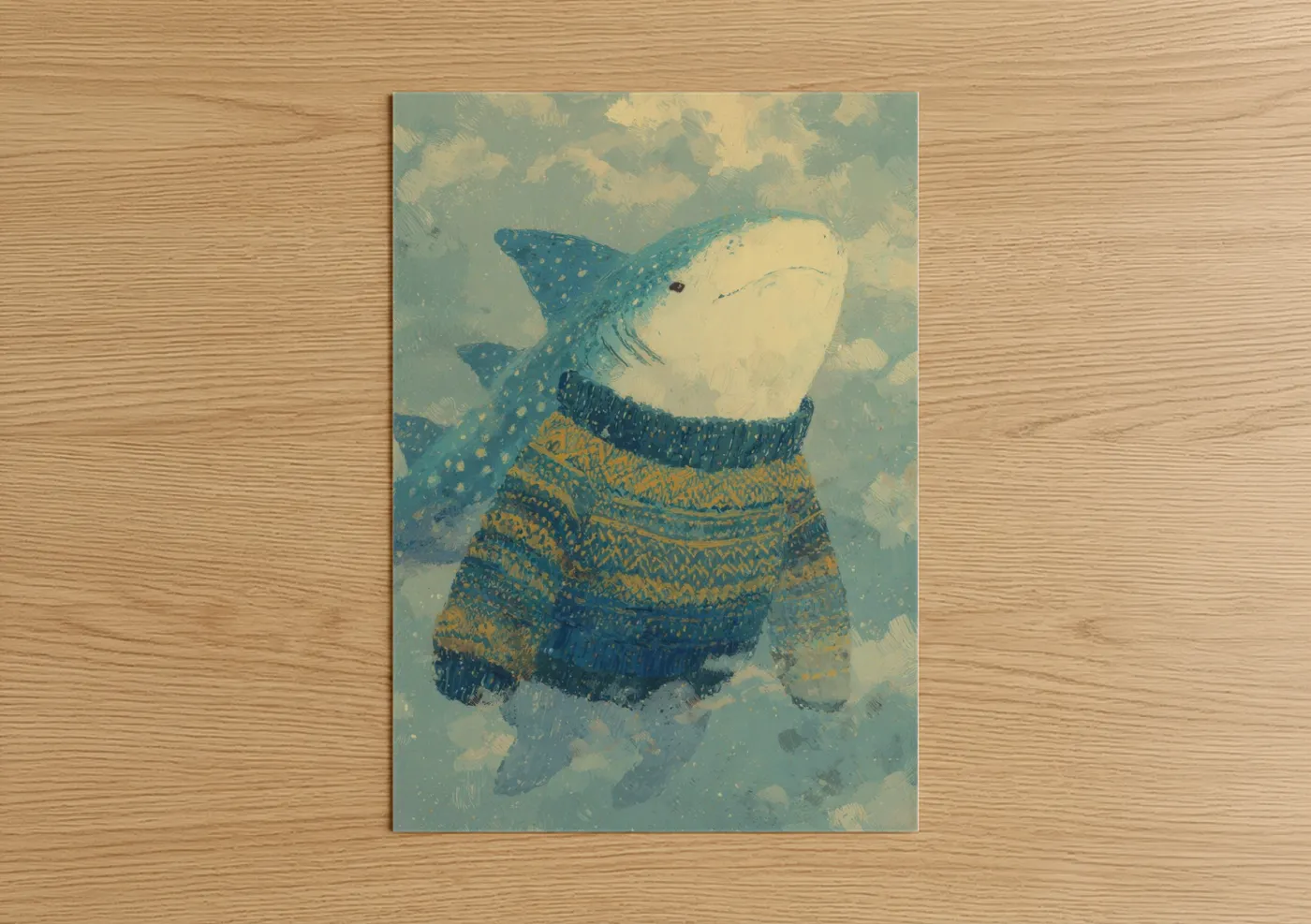 Cozy Whale Shark in Sweater Winter Wall Art