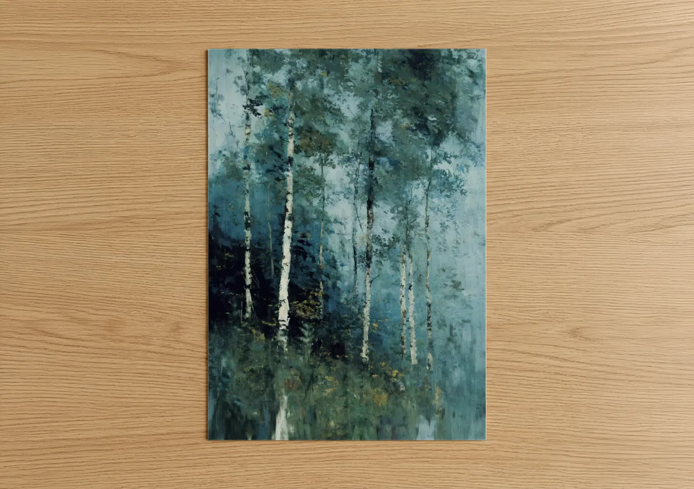 Misty Birch Forest Watercolor Painting Wall Art