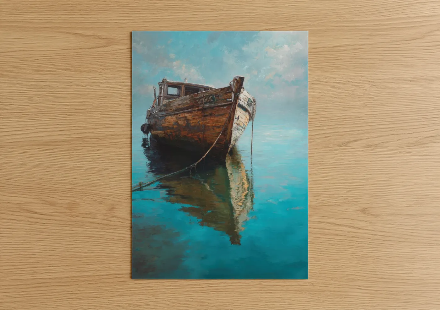 Weathered Wooden Boat Painting Wall Art