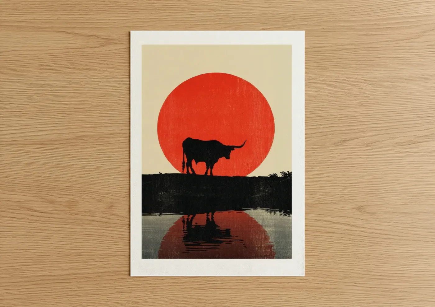 Longhorn Cow Sunset Silhouette Wall Art
