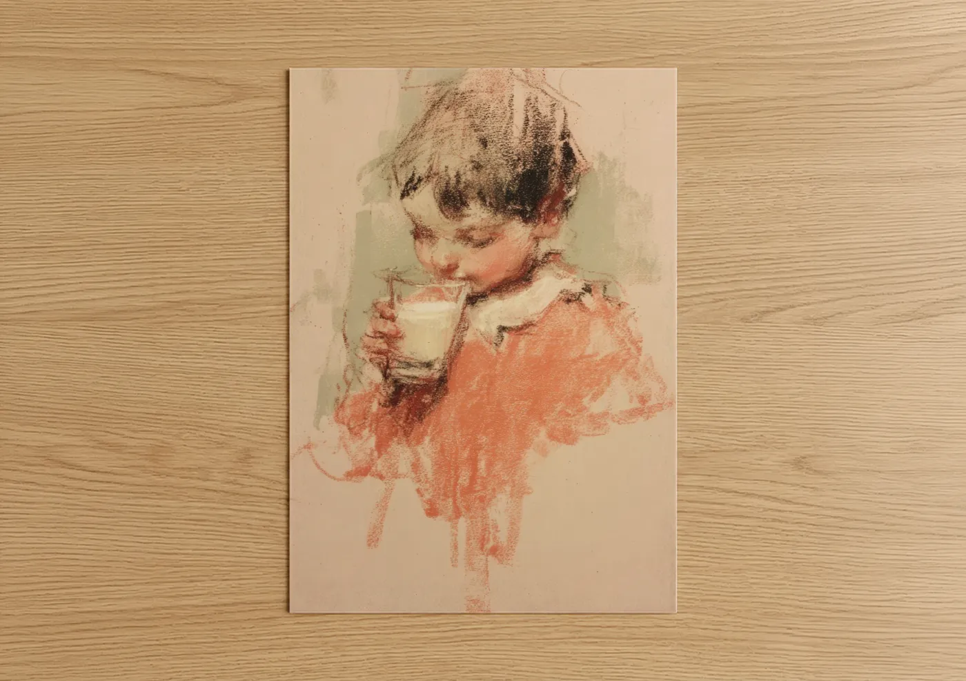 Child Drinking Milk Watercolor Portrait Wall Art