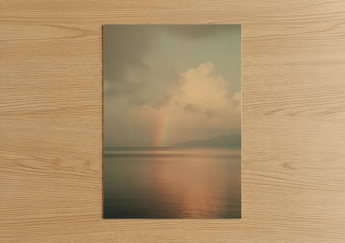 Misty Rainbow Over Calm Ocean Waters Wall Art