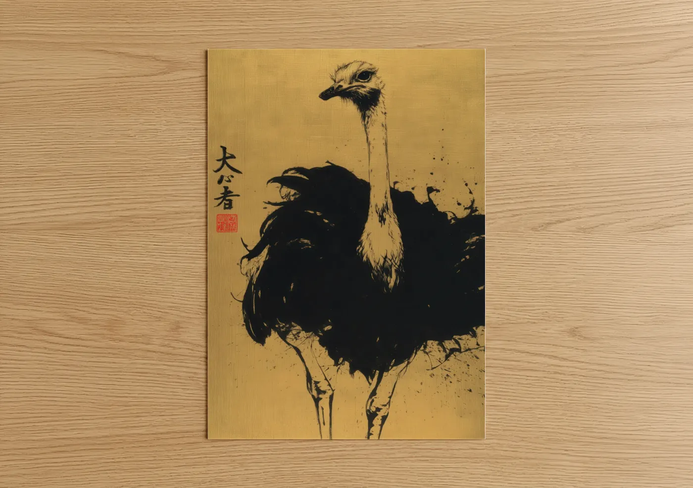 Regal Ostrich Black and Gold Wall Art