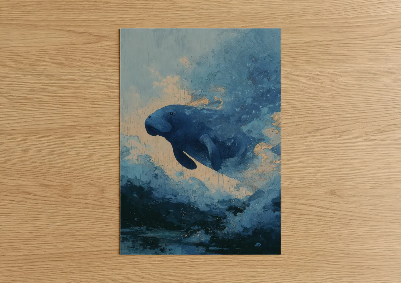 Ethereal Manatee Watercolor Painting Wall Art
