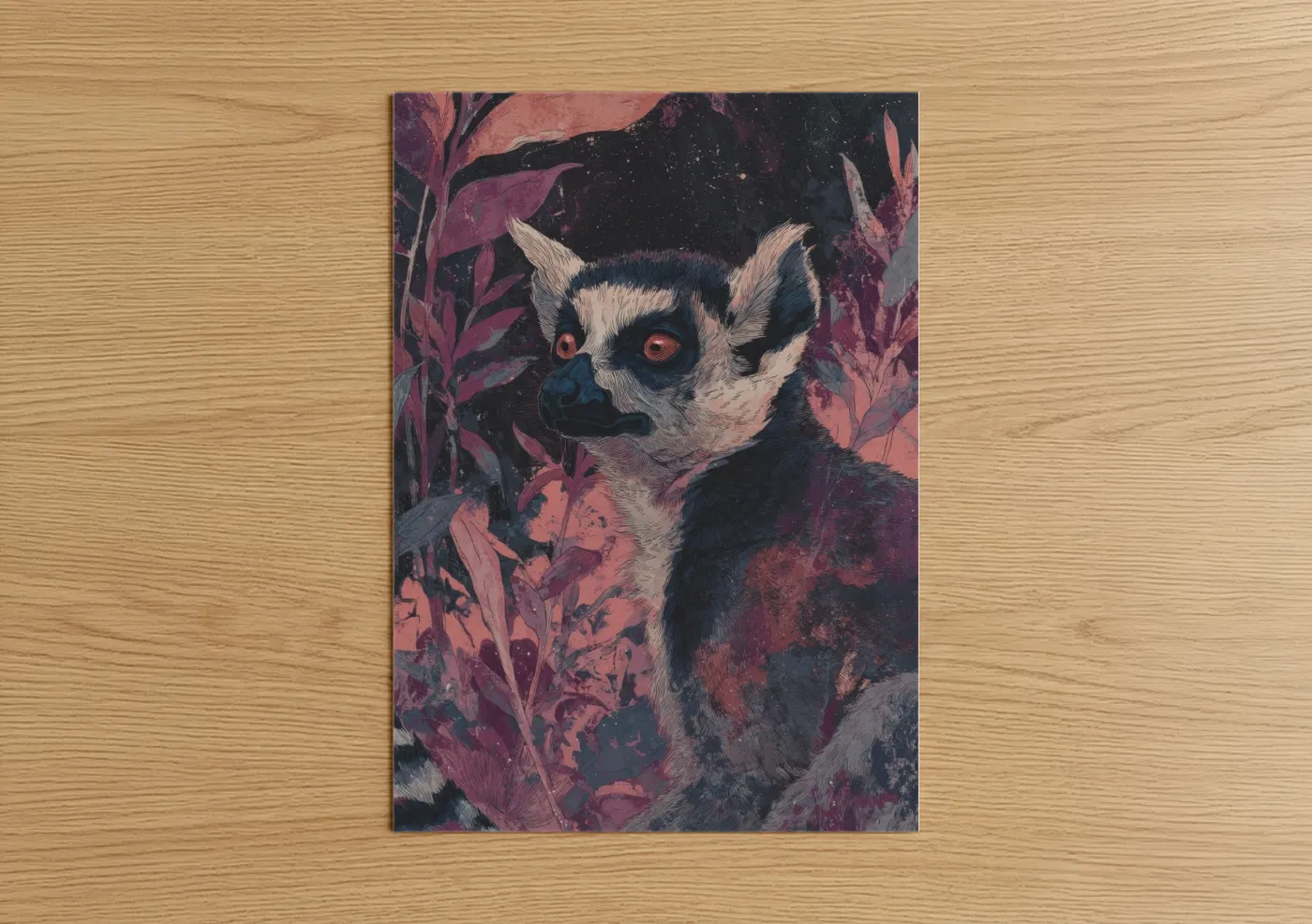 Crimson Lemur Mystical Forest Wall Art