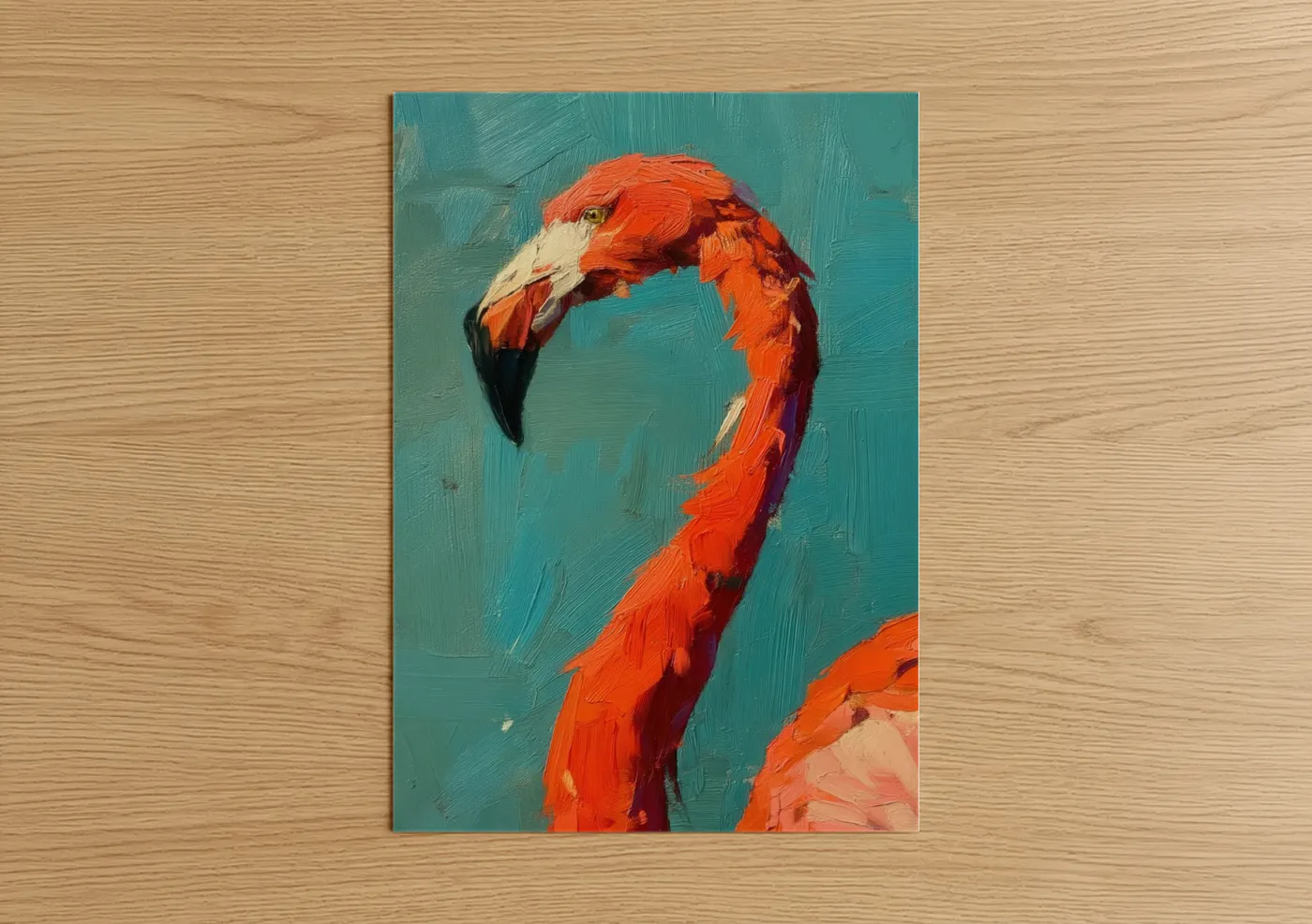 Crimson Flamingo Portrait Oil Painting Wall Art