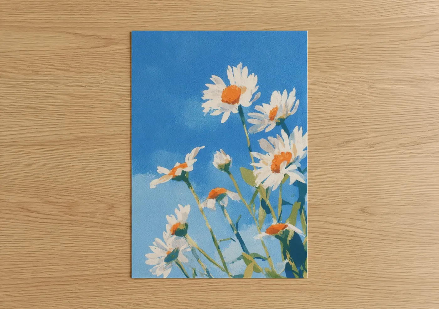 White Daisy Blue Sky Floral Painting Wall Art