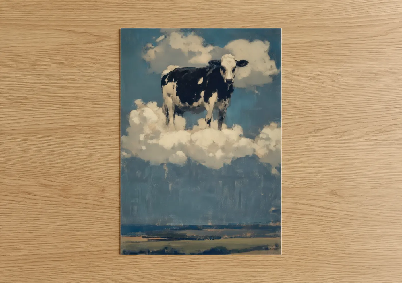Hereford Cow Floating Clouds Fantasy Art Wall Art