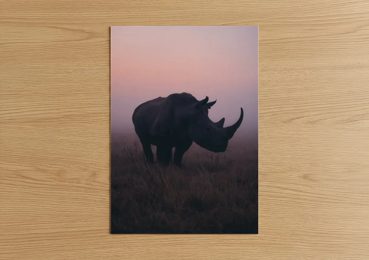 Misty Rhino Safari Wildlife Silhouette Wall Art