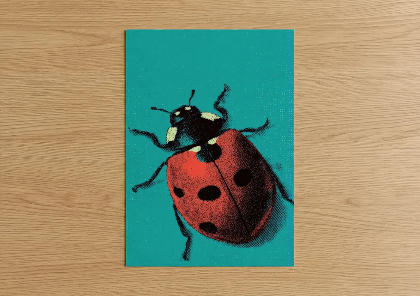 Red Ladybug Turquoise Background Art Wall Art