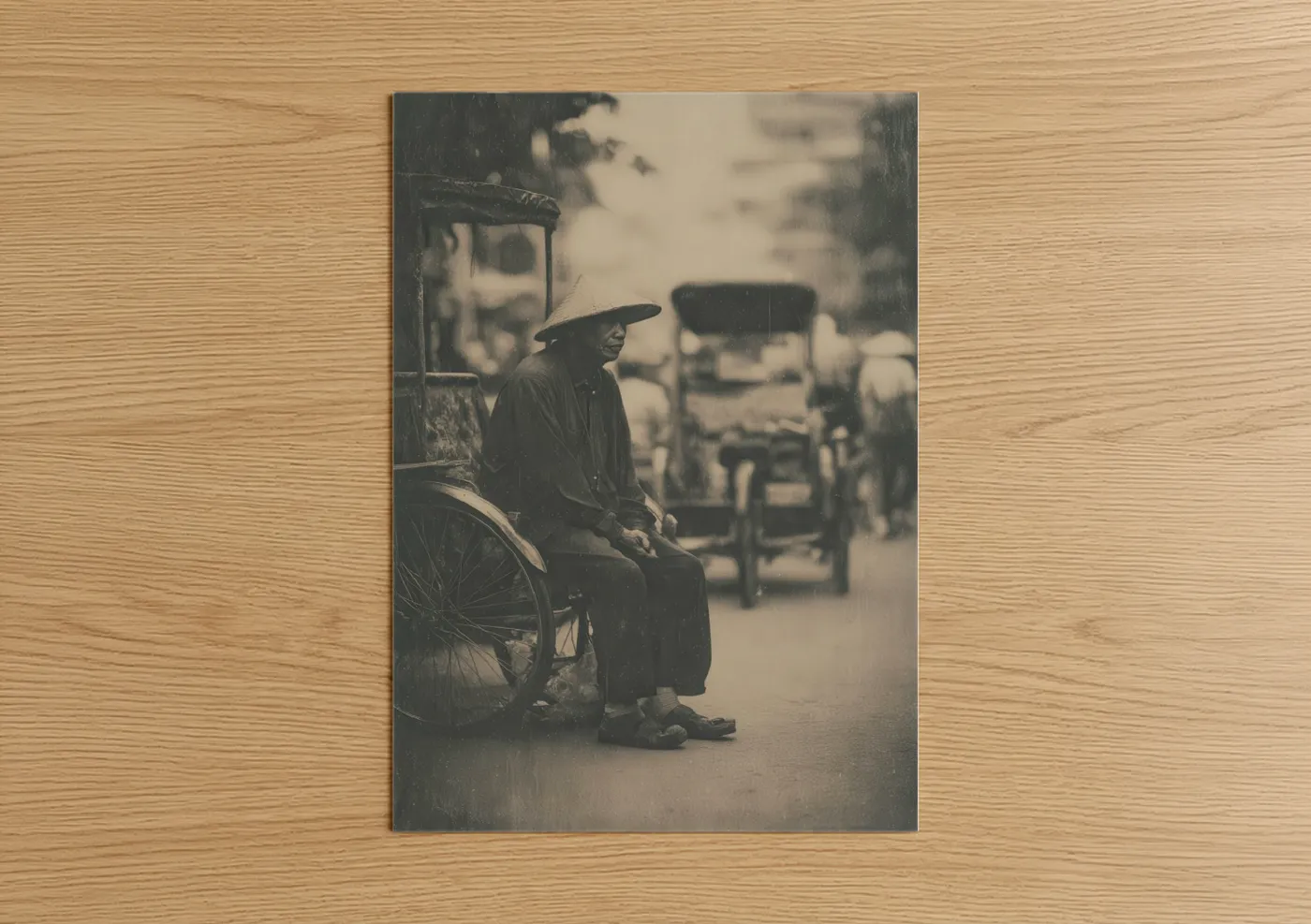 Vintage Rickshaw Driver Black and White Wall Art