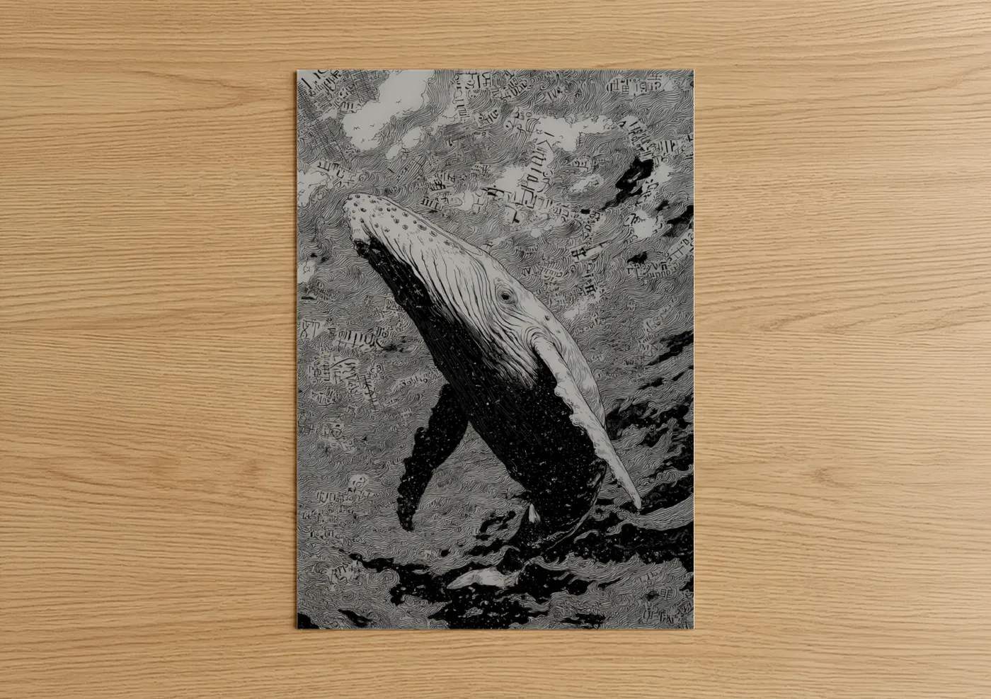 Gray Whale Swimming Black and White Wall Art
