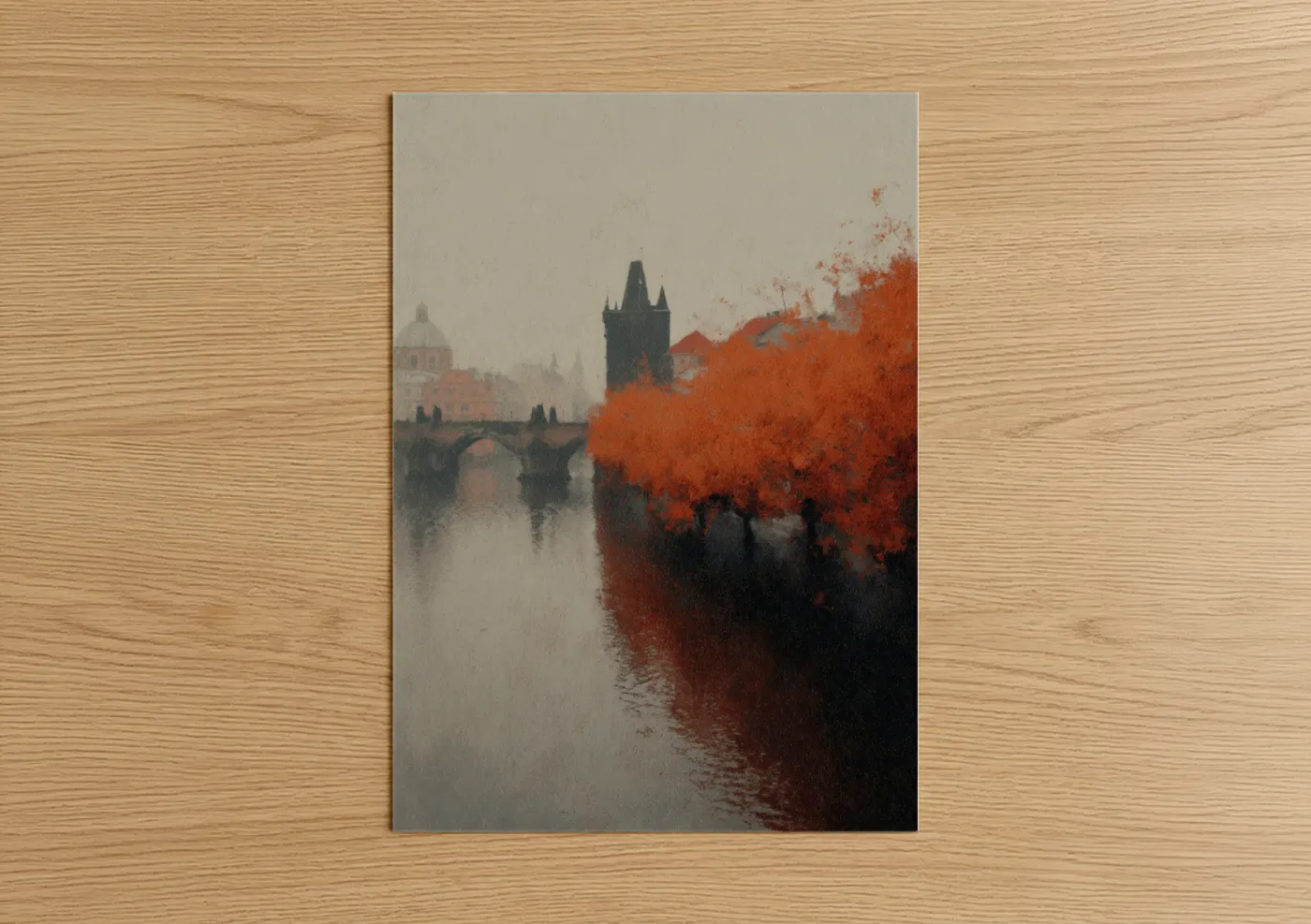 Charles Bridge Prague Red Watercolor Wall Art