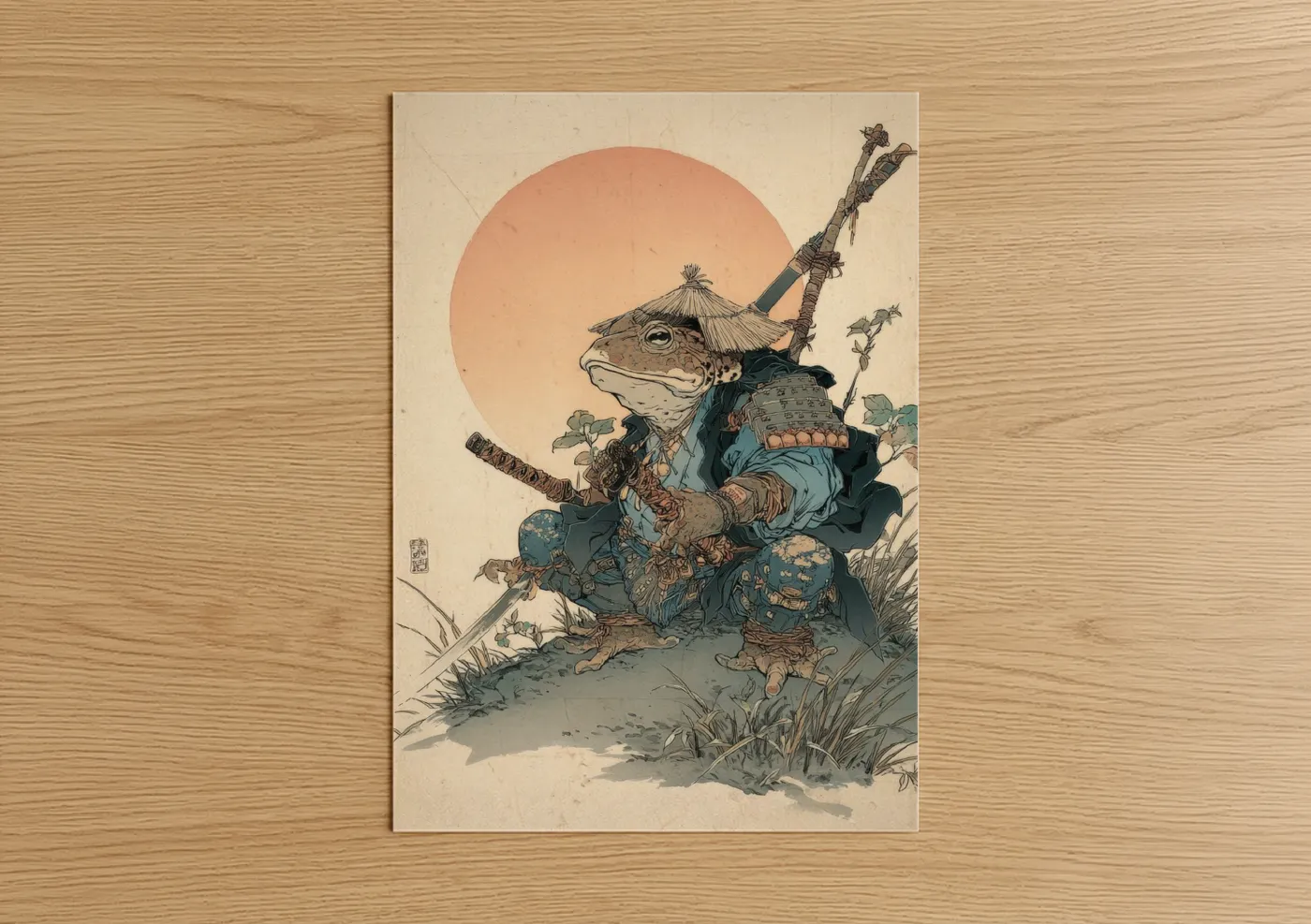 Japanese Samurai Frog Art Print Wall Art
