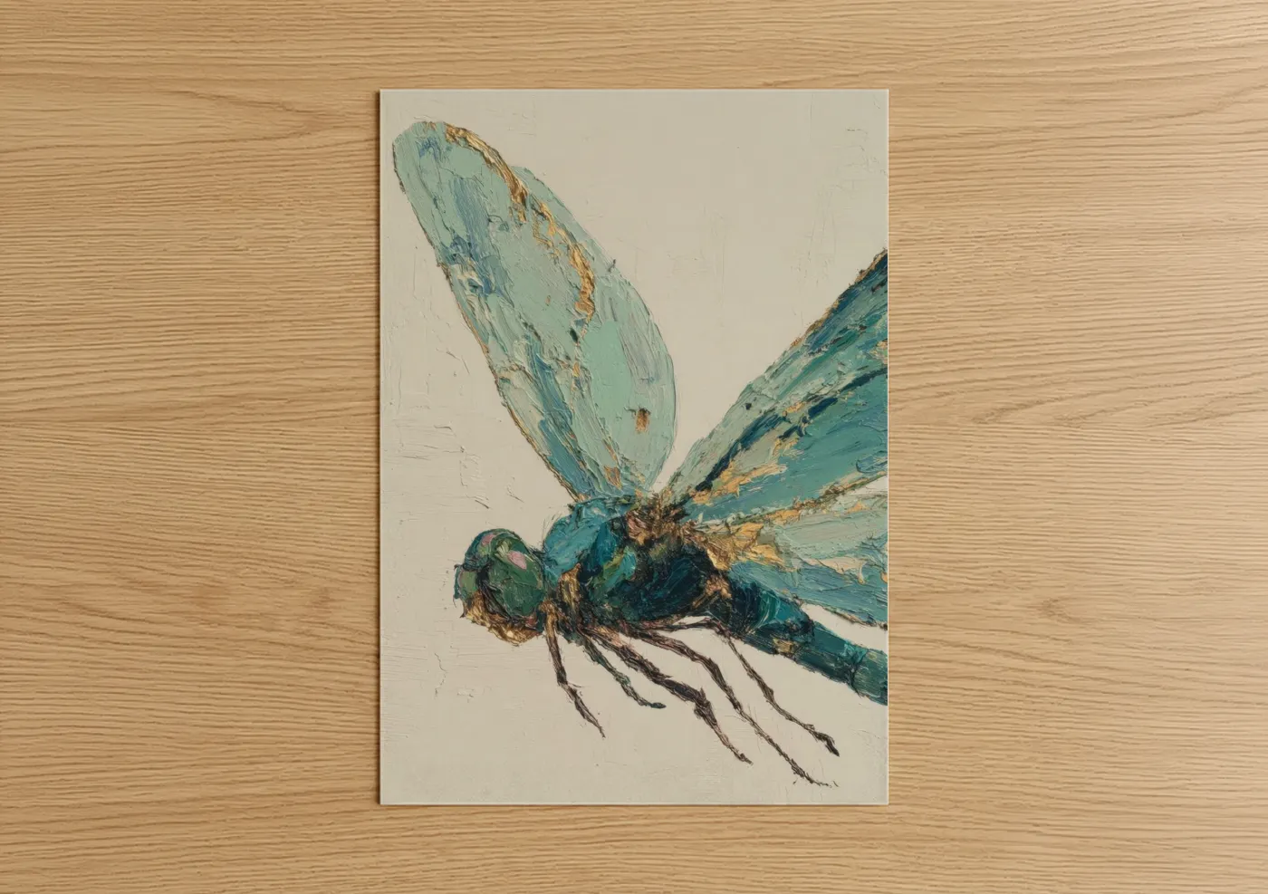 Turquoise Dragonfly Oil Painting Wall Art