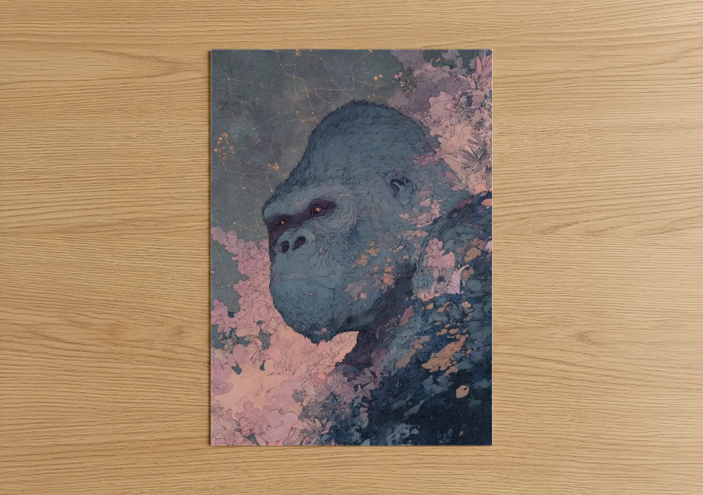 Contemplative Gorilla Abstract Floral Wall Art