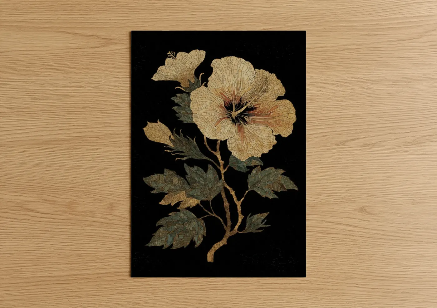 Golden Hibiscus Botanical Illustration Wall Art